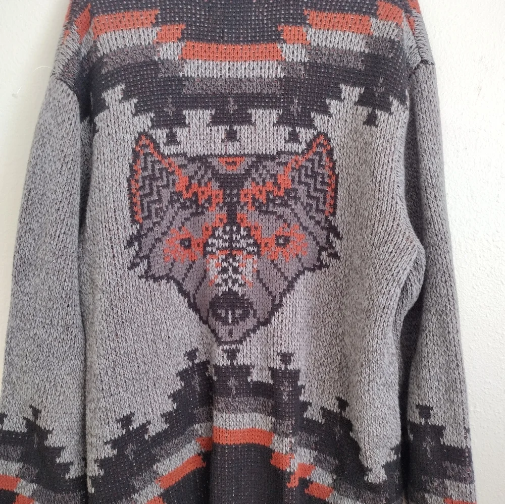 Urban Outfitters Men's Grey Black Southwestern Aztec Fox Grandpa Sweater Medium - Picture 16 of 16